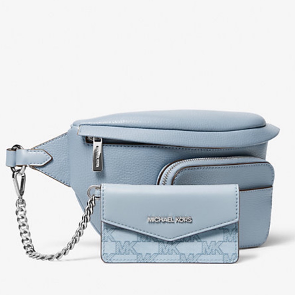 Michael Kors Maisie Large Pebbled Leather 2-in-1 Sling Pack Crossbody Pale Blue - Picture 1 of 3